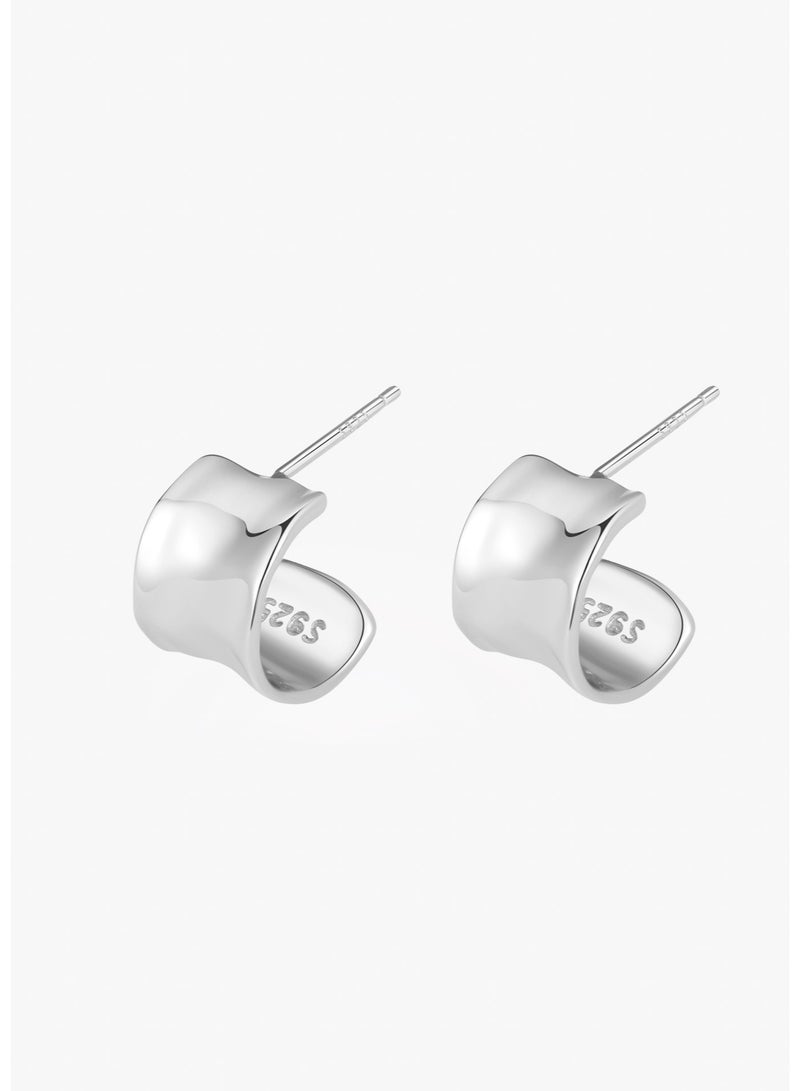 Raia Gentle Tidal Huggie Earrings - S925 Silver Plated with Rhodium - Image 2