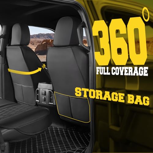 LINGVIDO Truck Seat Covers for 2009-2025 Ford F150 SuperCrew and 2017-2025 F250 F350 F450 Super Duty Crew Cab, Waterproof Faux Leather Front Seat Covers for Trucks, Black - Image 3