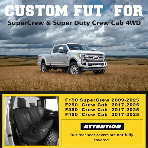 LINGVIDO Truck Seat Covers for 2009-2025 Ford F150 SuperCrew and 2017-2025 F250 F350 F450 Super Duty Crew Cab, Waterproof Faux Leather Front Seat Covers for Trucks, Black - Image 2