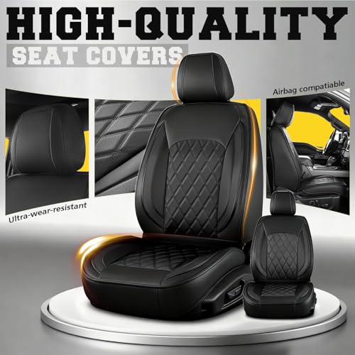 LINGVIDO Truck Seat Covers for 2009-2025 Ford F150 SuperCrew and 2017-2025 F250 F350 F450 Super Duty Crew Cab, Waterproof Faux Leather Front Seat Covers for Trucks, Black - Image 4