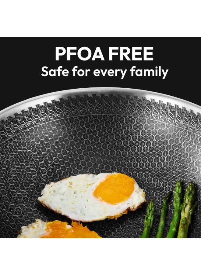 م.ا & ف'س مقلاة ووك من الفولاذ المقاوم للصدأ، مقلاة ووك هجينة مقاس 32 سم، مقلاة غير لاصقة مع غطاء، مقلاة عميقة، مقلاة كاداي كبيرة، مقلاة سوتيه، قدر طهي متوافق مع جميع أنواع المواقد، آمن للغسل في غسالة الأطباق - Image 4