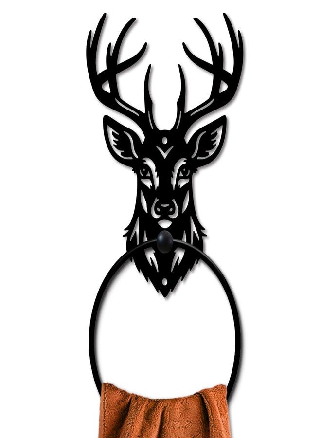 MAYJOYDIY Deer Animal Metal Towel Ring Deer Head Towel Holder Elk Antler Wall Decor Towel Hanger Black Art Custom Towel Rack Wall Mounted for Bathroom Kitchen Home Decors Gift - Image 1
