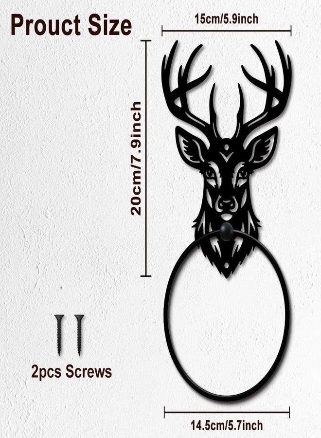 MAYJOYDIY Deer Animal Metal Towel Ring Deer Head Towel Holder Elk Antler Wall Decor Towel Hanger Black Art Custom Towel Rack Wall Mounted for Bathroom Kitchen Home Decors Gift - Image 2