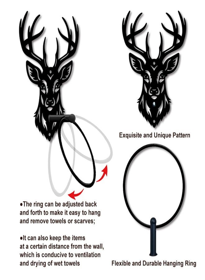 MAYJOYDIY Deer Animal Metal Towel Ring Deer Head Towel Holder Elk Antler Wall Decor Towel Hanger Black Art Custom Towel Rack Wall Mounted for Bathroom Kitchen Home Decors Gift - Image 4