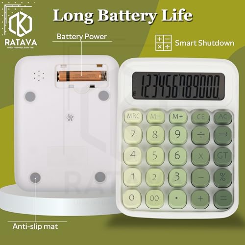 RATAVA Colorful Candy Calculator | 12-Digit Large LCD Display with Sugar Cube Buttons | Cute & Functional for Office, School, Home & Business | Color - Green | (1 Pc) - Image 3