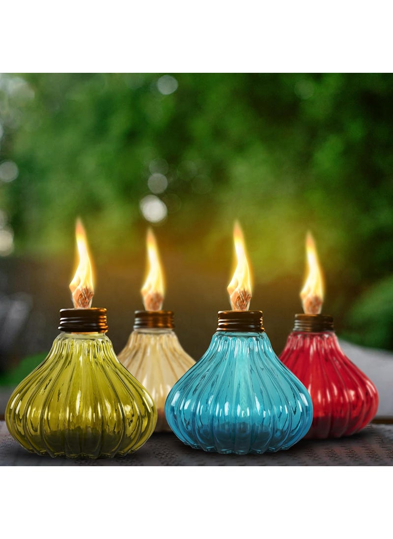 Deco Window Deco Window Set of 4 Table Torch for Indoor Outdoor Citronella Oil Tabletop Glass Lamp Landscape Multicolored Lantern with Fiberglass Wick Cap for Garden Patio Yard Halloween Party Decor Light 