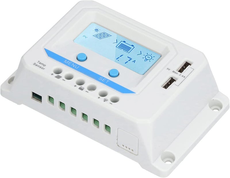Solar Charge Controller with LCD Display, PWM Solar Panel Controller, 3 - Level Charging Protection for 12V/24V Systems, Compatible with Traffic Lights and Solar Street (20A) - Image 1
