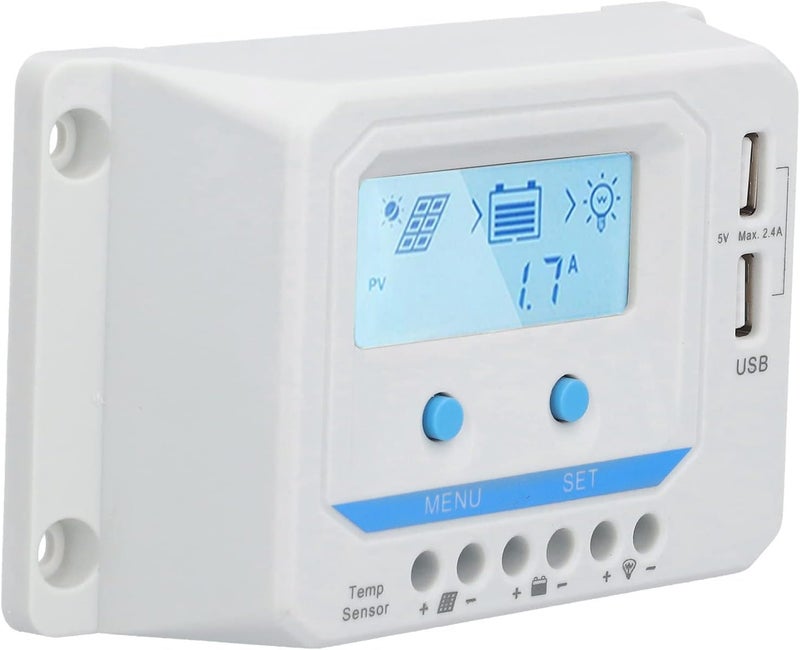 Solar Charge Controller with LCD Display, PWM Solar Panel Controller, 3 - Level Charging Protection for 12V/24V Systems, Compatible with Traffic Lights and Solar Street (20A) - Image 5