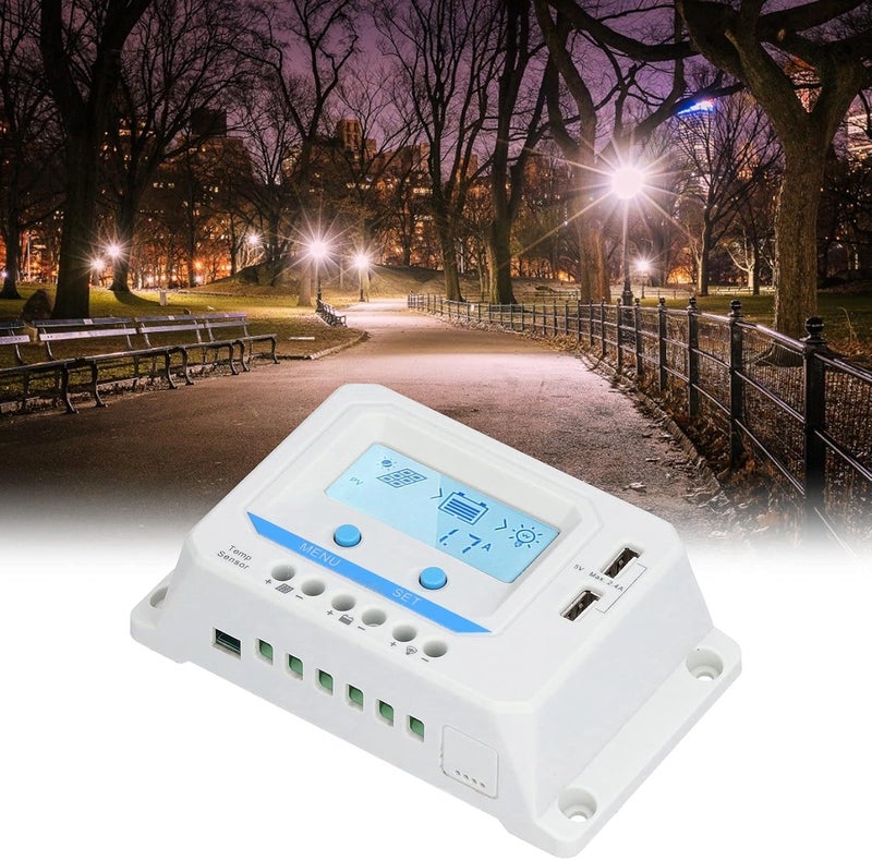 Solar Charge Controller with LCD Display, PWM Solar Panel Controller, 3 - Level Charging Protection for 12V/24V Systems, Compatible with Traffic Lights and Solar Street (20A) - Image 3