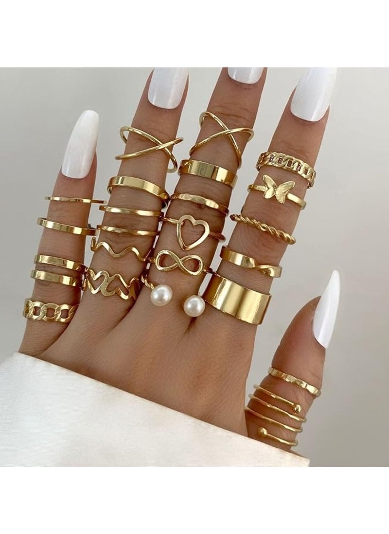Huitich 22-Piece Gold Colour Plated Stacking Ring Set Minimalist & Trendy  - Image 4