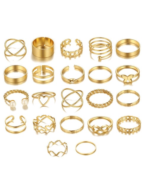 مجموعة خواتم مطلية بالذهب مكونة من 22 قطعة بتصميم بسيط وعصري