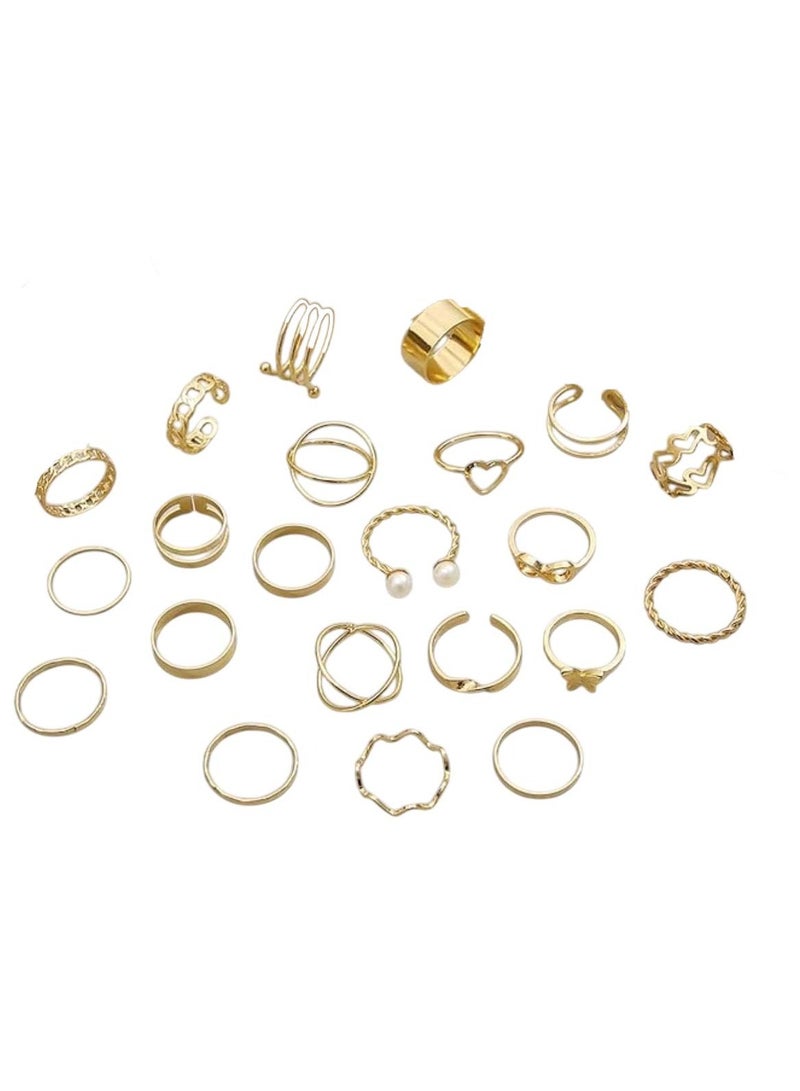 هويتك مجموعة خواتم مطلية بالذهب مكونة من 22 قطعة بتصميم بسيط وعصري - Image 4