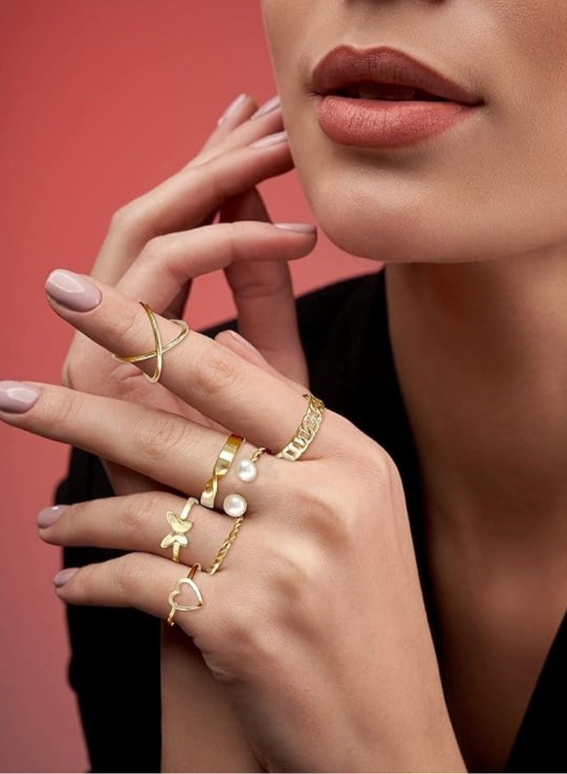 هويتك مجموعة خواتم مطلية بالذهب مكونة من 22 قطعة بتصميم بسيط وعصري - Image 5