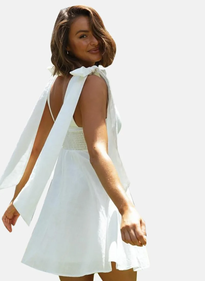 YUNIQEE White Linen Mini Dress