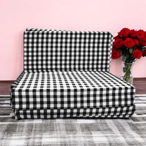 ATOOTFUSION Foldable Single Bed Floor EP Mattress, Black and White Check Design, Reversible, Portable for Travel Picnic and PG (4 Fold Foldable Mattress, 72X36X4 Inches) - Image 5