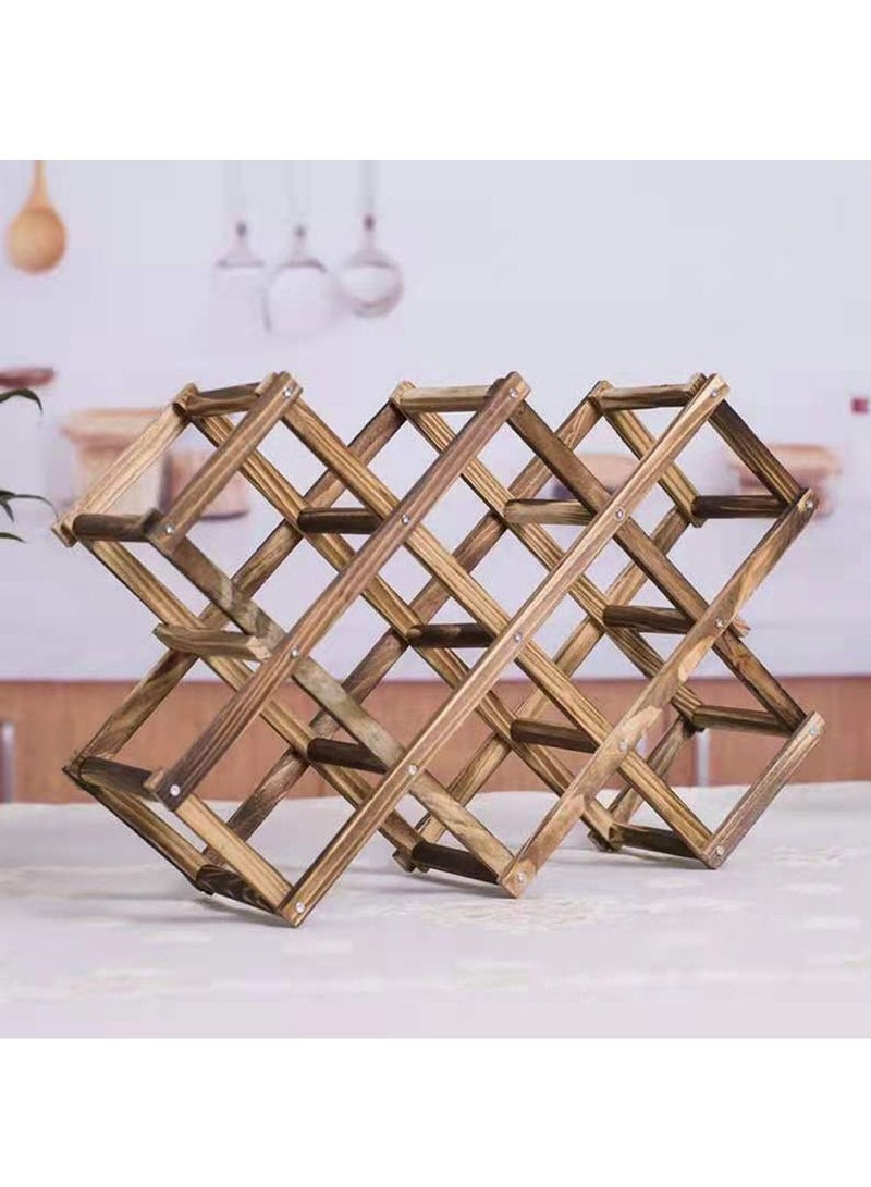 FFD Foldable Wooden Wine Rack – 10-Bottle Storage & Display Stand, Rustic Free-Standing Design for Kitchen, Home Bar, and More"  - Image 1