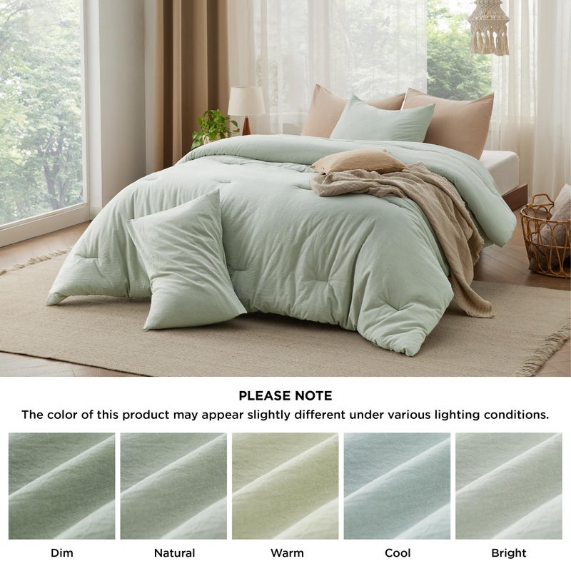 Bedsure 3 Pieces 100% Cotton Comforter Set Queen Size, Soft Bedding Set for All Seasons, Includes 1 Comforter (230 cm x 230 cm) and 2 Pillow Cases (50 cm x 66 cm), Sage Green - Image 5
