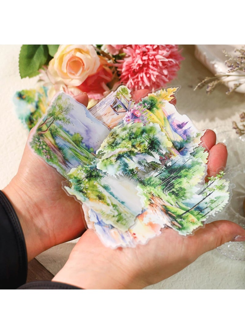 SYOSI Scenery Sticker Set, Nature-Themed Stickers Kit, Waterproof PET Scrapbooking Decals with Sea, Sunset, Forest & Wildflower Designs for Junk Journals, DIY Crafts & Ephemera (120-Piece) - Image 2