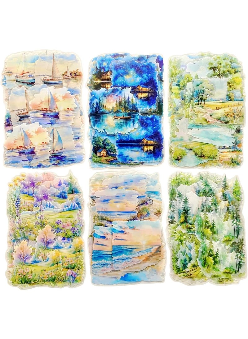 SYOSI Scenery Sticker Set, Nature-Themed Stickers Kit, Waterproof PET Scrapbooking Decals with Sea, Sunset, Forest & Wildflower Designs for Junk Journals, DIY Crafts & Ephemera (120-Piece) - Image 1