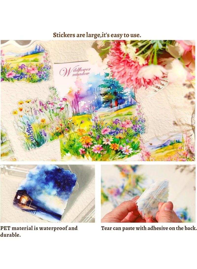 SYOSI Scenery Sticker Set, Nature-Themed Stickers Kit, Waterproof PET Scrapbooking Decals with Sea, Sunset, Forest & Wildflower Designs for Junk Journals, DIY Crafts & Ephemera (120-Piece) - Image 3