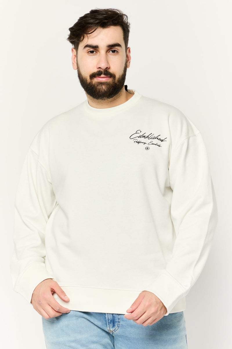 Established Redefining Essentials Men Crew Neck Long Sleeves Brand Logo Sweatshirt, White - Image 1