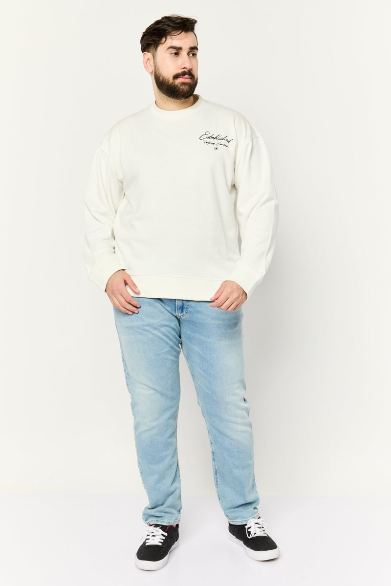 Established Redefining Essentials Men Crew Neck Long Sleeves Brand Logo Sweatshirt, White - Image 2