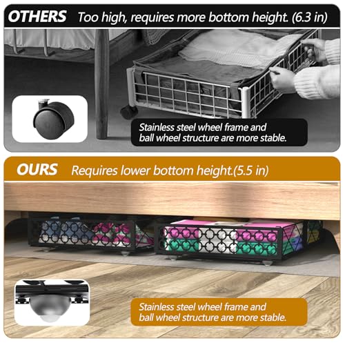 NADAMOO Large Under Bed Storage with Wheels, Low Profile Rolling Under Bed Storage Containers，Foldable Metal Under the Bed Organizer Bins for Bedroom，2 Packs - Image 5
