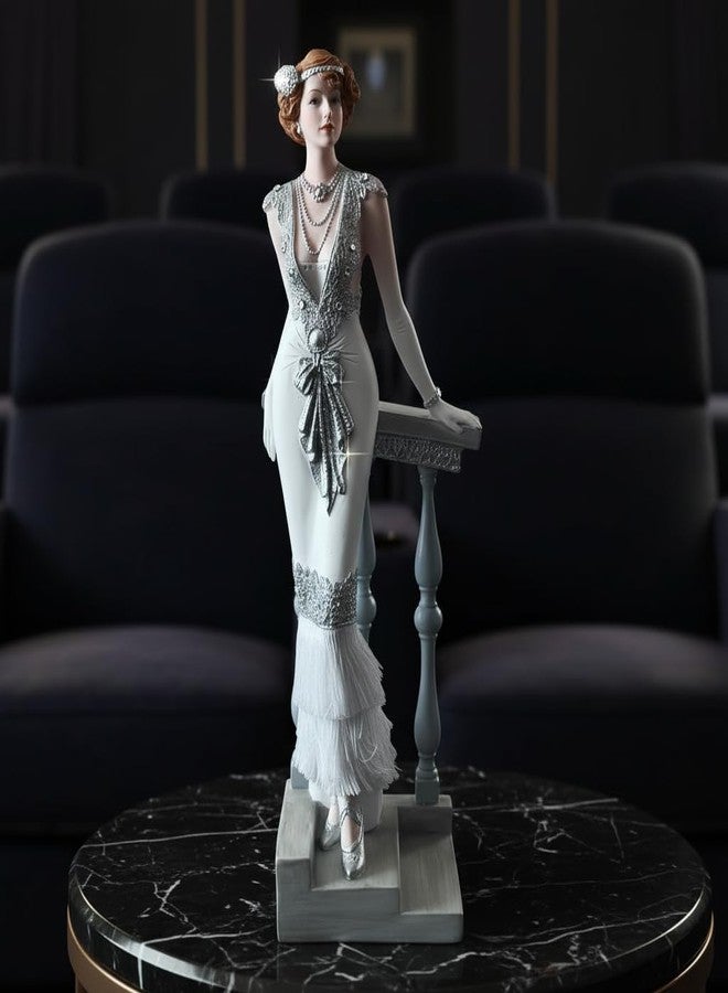 Comfy Hour 13" Victorian Lady Figurine, Elegant Woman Statue Leaning on Staircase, Roaring 20s Art Deco Style Home Decor Accent, Silvery Polyresin Artisan Crafted Sculpture, 1 Piece - Image 4