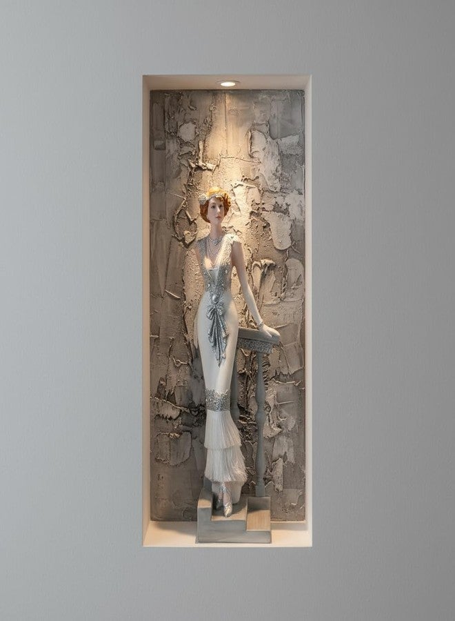 Comfy Hour 13" Victorian Lady Figurine, Elegant Woman Statue Leaning on Staircase, Roaring 20s Art Deco Style Home Decor Accent, Silvery Polyresin Artisan Crafted Sculpture, 1 Piece - Image 3