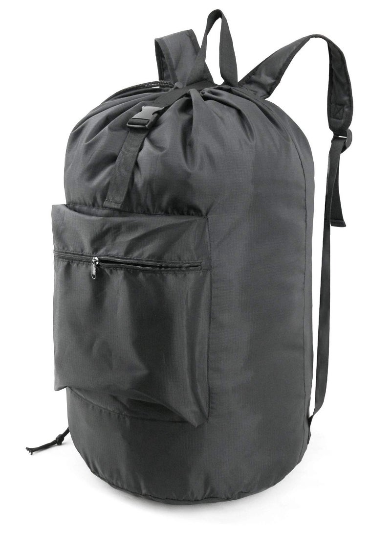 SYOSI Backpack Laundry Bag with Shoulder Straps and Mesh Pocket Durable Nylon Clothes Hamper Bag with Drawstring Closure, Portable with Handle Xlarge College Dorm Room Essentials for Travel Camp Black - Image 1