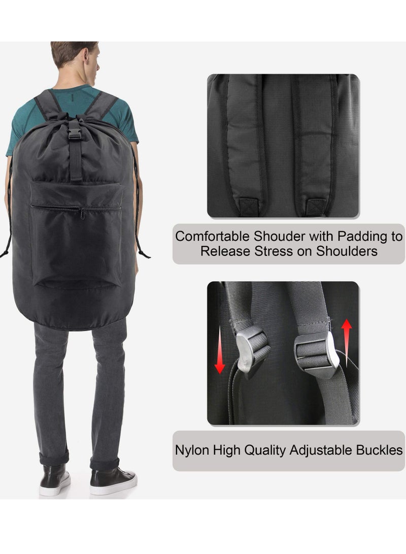 SYOSI Backpack Laundry Bag with Shoulder Straps and Mesh Pocket Durable Nylon Clothes Hamper Bag with Drawstring Closure, Portable with Handle Xlarge College Dorm Room Essentials for Travel Camp Black - Image 4