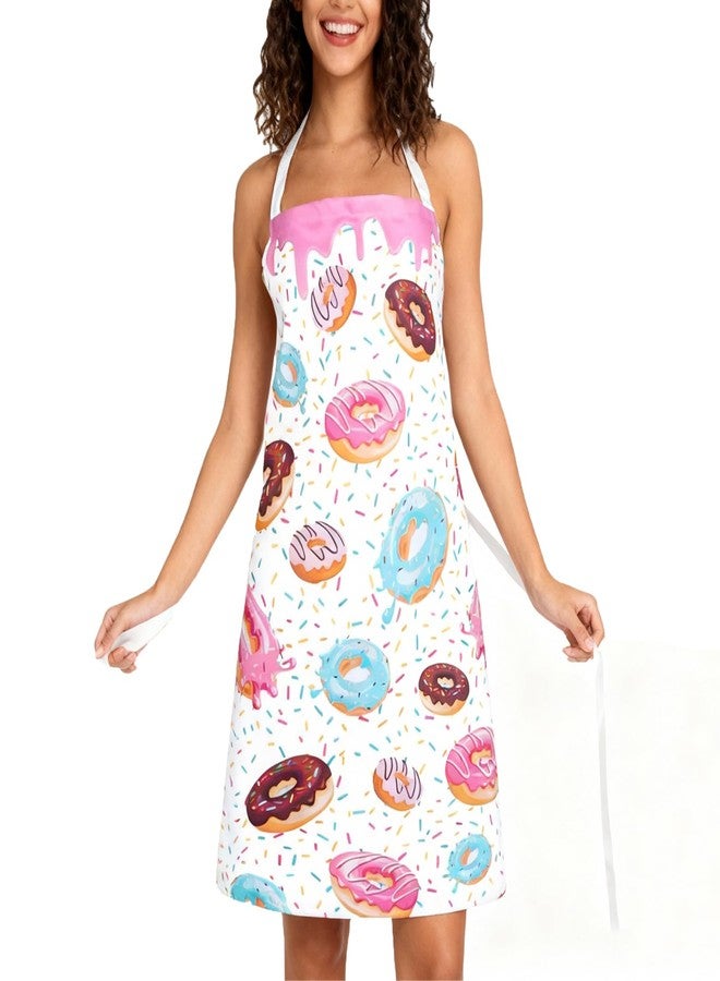 Violet Mist Donuts Apron for Women Girls Cute Kitchen Chef Apron for Men Adjustable Cooking Aprons for Kitchen Baking Garden BBQ Grilling Salon, Pink White Donut - Image 1
