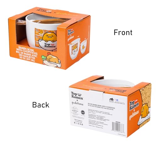 Silver Buffalo Sanrio Gudetama Lazy Egg Nissin Top Ramen Ceramic Ramen Bowl with Chopsticks | Microwave Safe Noodle Bowl, 20 Oz | Cute Gudetama Design | Perfect for Ramen & More - Image 5