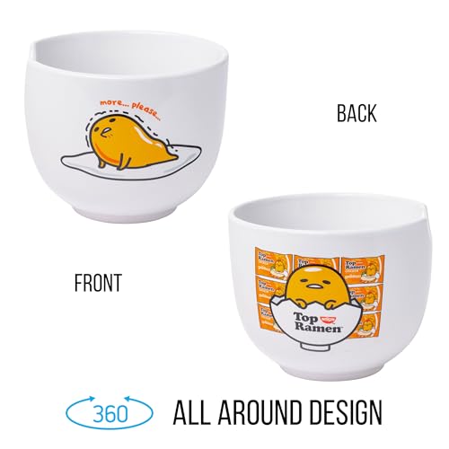 Silver Buffalo Sanrio Gudetama Lazy Egg Nissin Top Ramen Ceramic Ramen Bowl with Chopsticks | Microwave Safe Noodle Bowl, 20 Oz | Cute Gudetama Design | Perfect for Ramen & More - Image 2