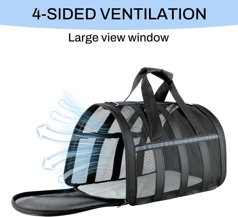 YooxArmor Flight-compatible pet carrier, breathable mesh dog cat travel bag with reflectors, portable pet handbag with soft handle, suitable for small to medium pets (under 6.8 kg / 15 lbs) - Image 3