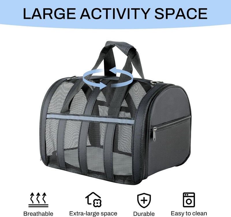 YooxArmor Flight-compatible pet carrier, breathable mesh dog cat travel bag with reflectors, portable pet handbag with soft handle, suitable for small to medium pets (under 6.8 kg / 15 lbs) - Image 2