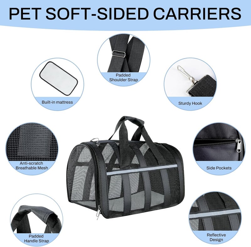 YooxArmor Flight-compatible pet carrier, breathable mesh dog cat travel bag with reflectors, portable pet handbag with soft handle, suitable for small to medium pets (under 6.8 kg / 15 lbs) - Image 5