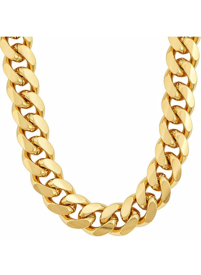 Lifetime Jewelry قلادة سلسلة كوبية 11 مم للرجال والمراهقين مطلية بالذهب عيار 24 قيراط مع استبدال مجاني مدى الحياة - Image 1