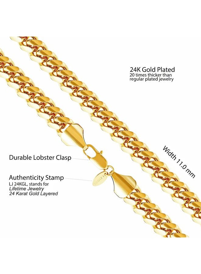 Lifetime Jewelry قلادة سلسلة كوبية 11 مم للرجال والمراهقين مطلية بالذهب عيار 24 قيراط مع استبدال مجاني مدى الحياة - Image 4