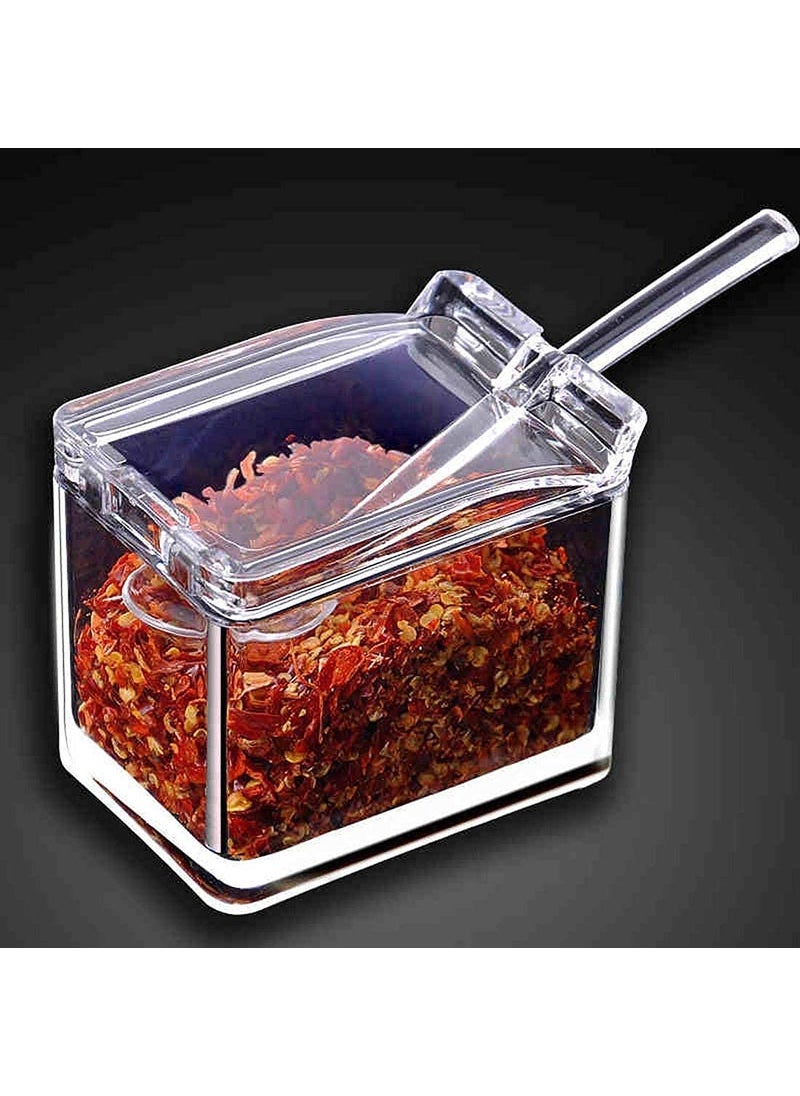 Takositio Crystal Seasoning Box Kitchen Acrylic Transparent Spice Jar Box Case Set Storage Container Condiment Jars Dispenser for Salt Sugar Cruet with Cover and with Serving Spoons Set of 4