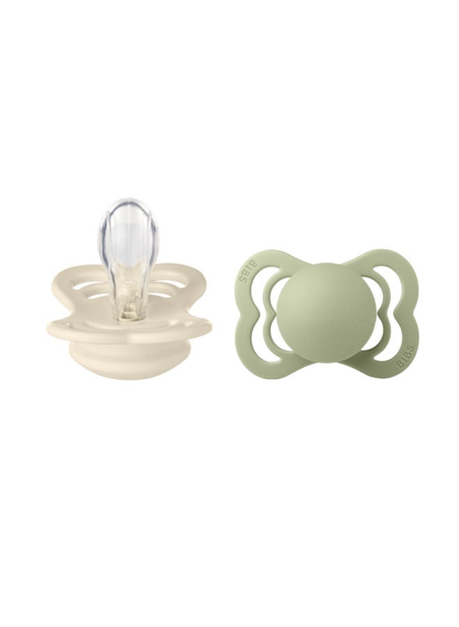 BIBS Pack of 2 Supreme Soother, Bpa Free Dummy Pacifier, Symmetrical Silicone, Size 1 (0 - 6 Months ), Ivory/Sage - Image 1