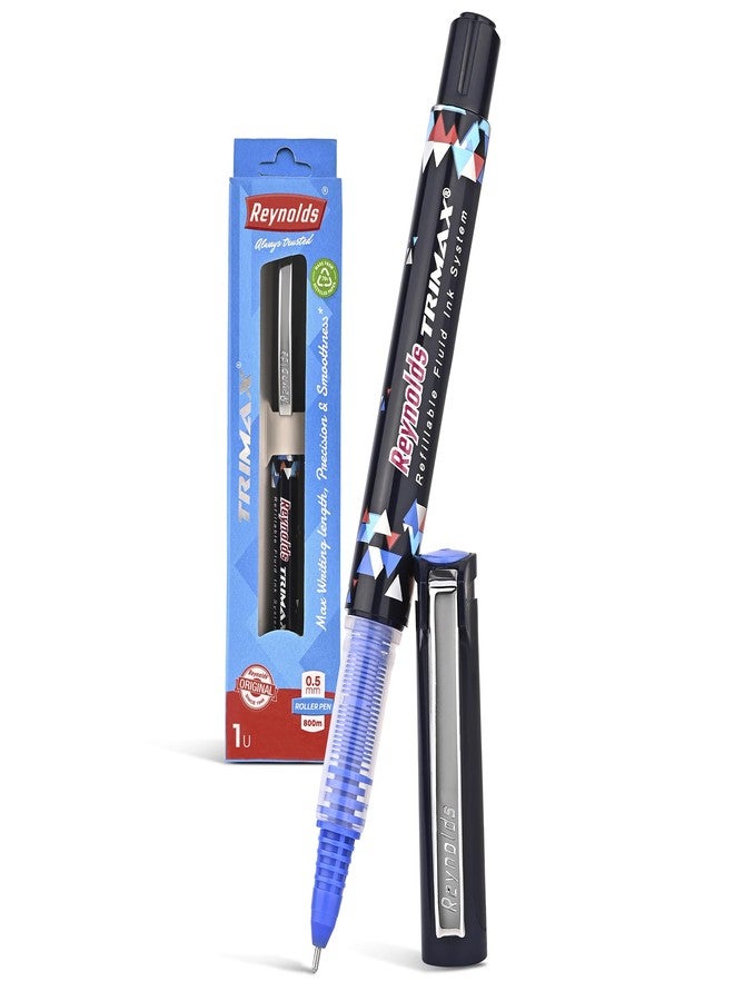 Reynolds TRIMAX RollerBall Pen SET - 1 PEN BLUE | ROLLER BALL PEN FOR WRITING | PEN FOR STUDENTS & OFFICE STATIONERY | 0.5 mm TIP SIZE - Image 1
