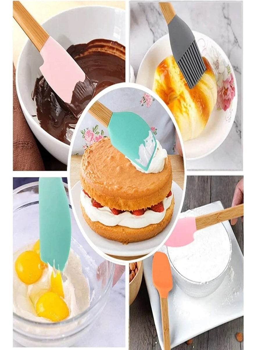 Rotanev - 5 Piece Bamboo Handle Mini Silicone Spatula Spoon Brush Set Colorful - Image 1