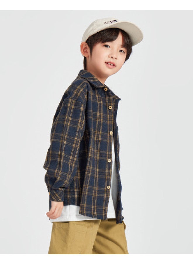 Today S Recommendation】children's Checkered Shirt, Spring/autumn Style Boys' Casual Pure Cotton Long Sleeve Shirt For Medium To Large Kids, Stylish And Handsome - Image 1