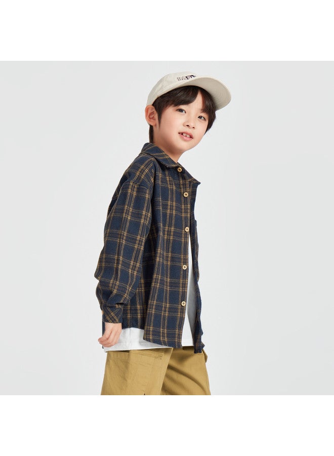 Today S Recommendation】children's Checkered Shirt, Spring/autumn Style Boys' Casual Pure Cotton Long Sleeve Shirt For Medium To Large Kids, Stylish And Handsome - Image 2