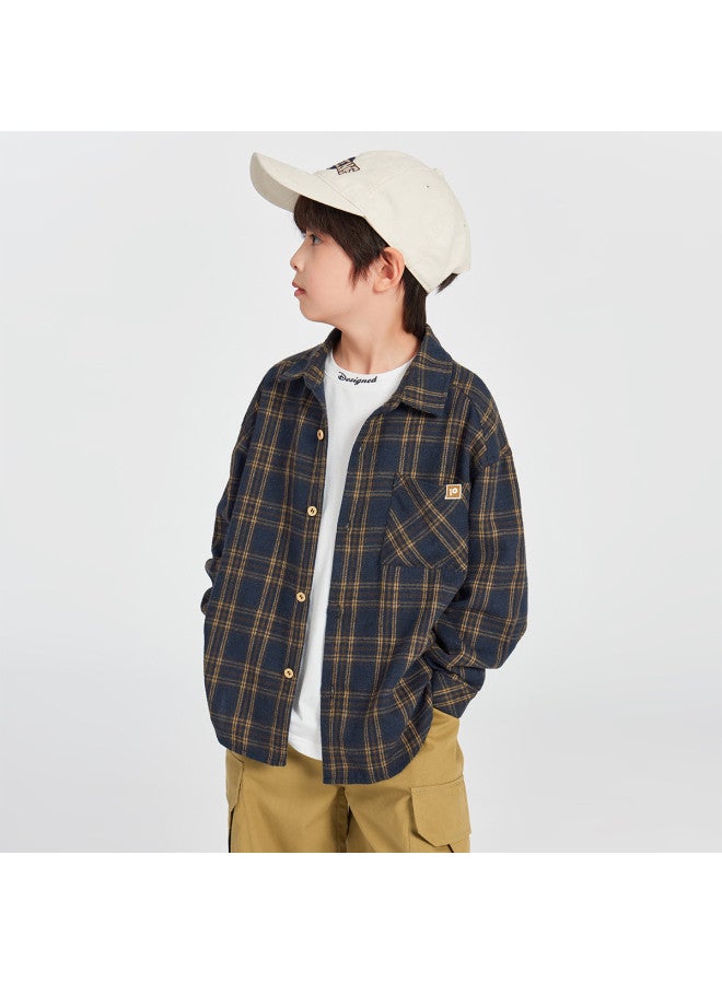 Today S Recommendation】children's Checkered Shirt, Spring/autumn Style Boys' Casual Pure Cotton Long Sleeve Shirt For Medium To Large Kids, Stylish And Handsome - Image 3