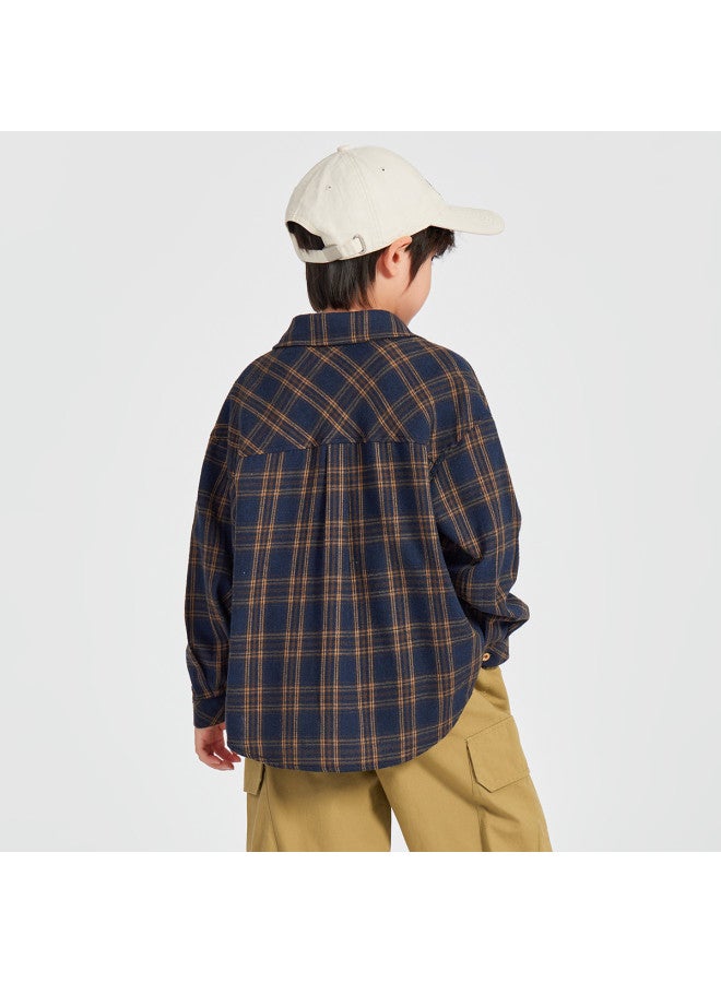 Today S Recommendation】children's Checkered Shirt, Spring/autumn Style Boys' Casual Pure Cotton Long Sleeve Shirt For Medium To Large Kids, Stylish And Handsome - Image 5