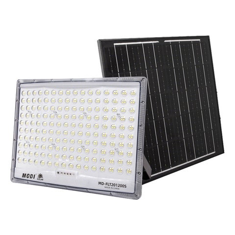 كشاف طاقة شمسية خارجي بقوة 1200 واط، مصباح أمان LED مع جهاز تحكم عن بعد ومؤقت، 6500 كلفن أبيض بارد، إضاءة جدارية للحديقة