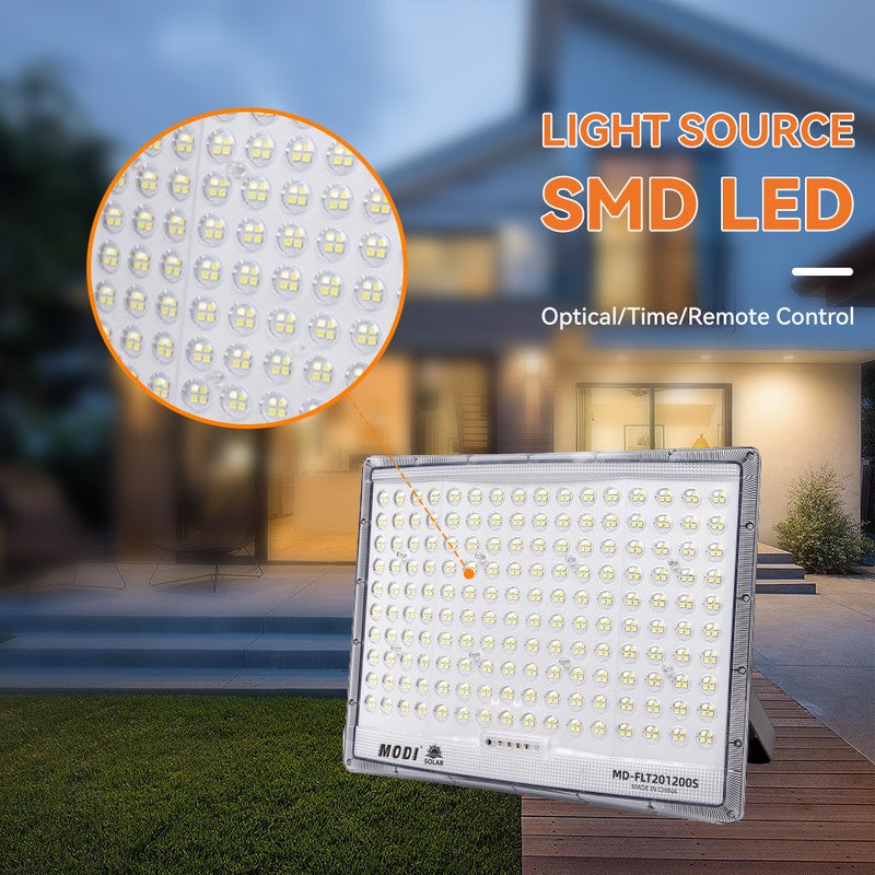 مودي كشاف طاقة شمسية خارجي بقوة 1200 واط، مصباح أمان LED مع جهاز تحكم عن بعد ومؤقت، 6500 كلفن أبيض بارد، إضاءة جدارية للحديقة - Image 4