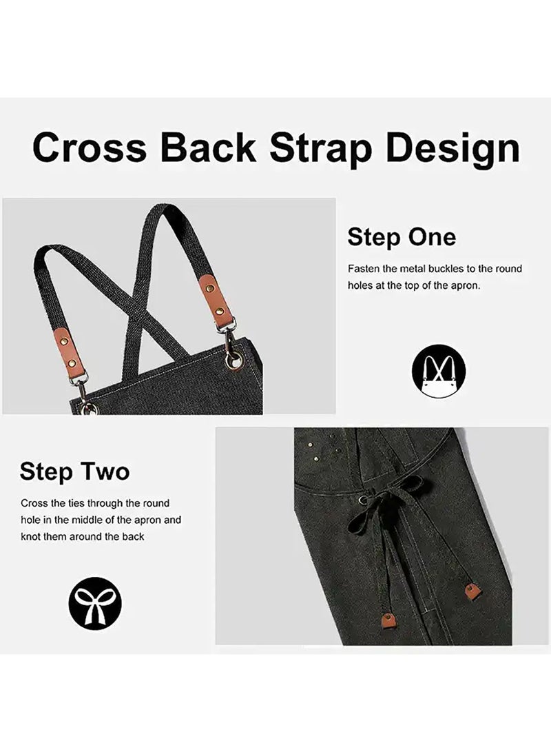 مريلة الشيف مقاومة للماء ومقاومة للدهون مع أشرطة قابلة للتعديل وجيوب كبيرة للطهي والخبز والبستنة والرسم - Image 2